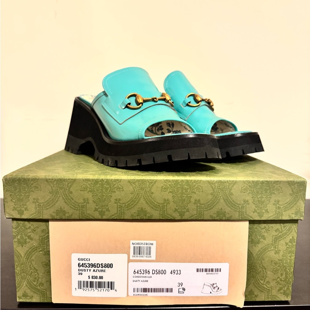 Gucci Women's Harald Platform Slide Sandal in Dusty Azure // Size IT39 - US 9